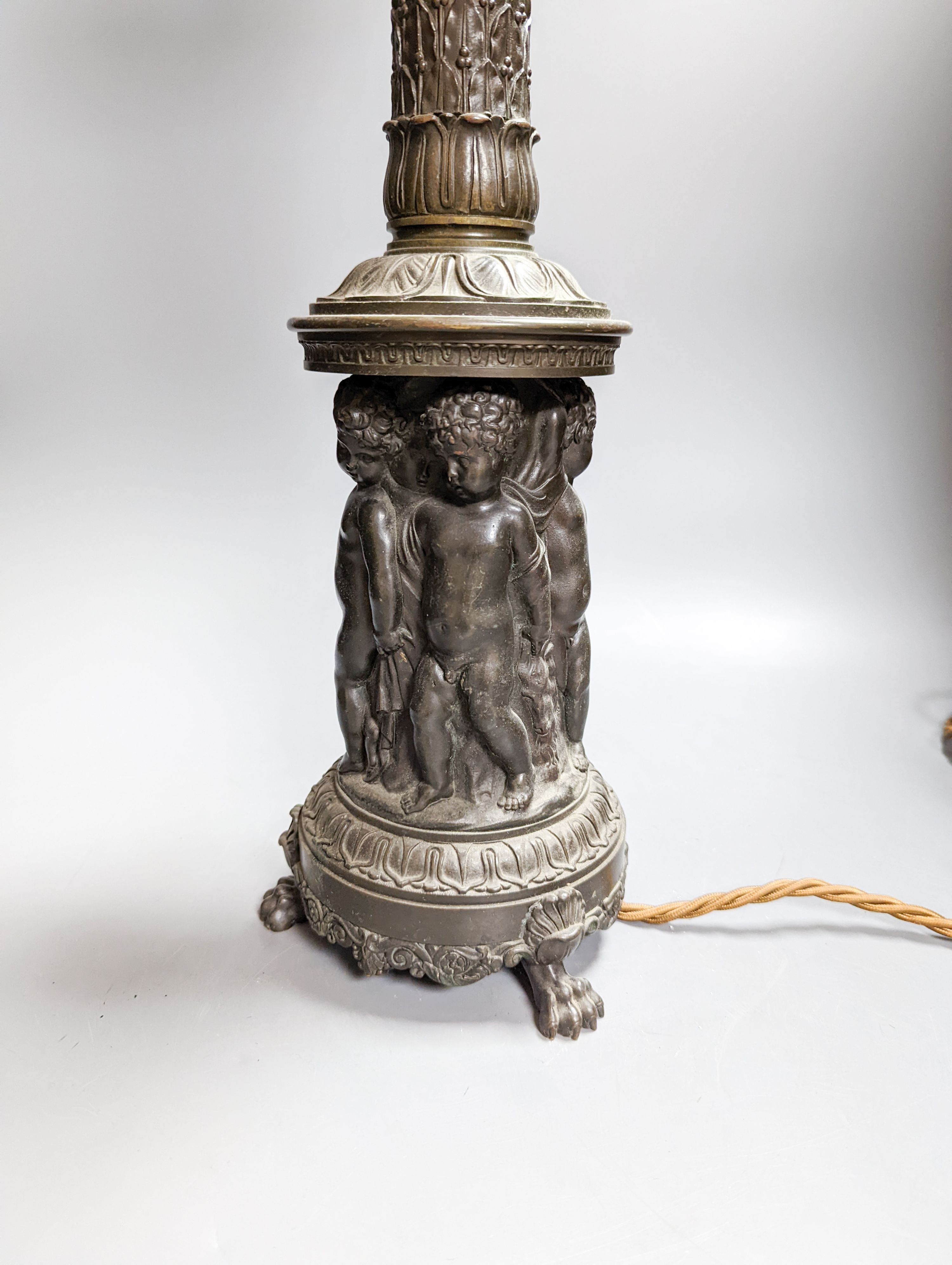 An Empire style 3 light bronze figural table lamp 63cm